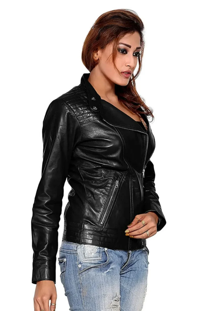 Women Stylish Slim Fit Leather Jacket Biker Moto Minimalist Jacket Genuine Leather Jacket Women