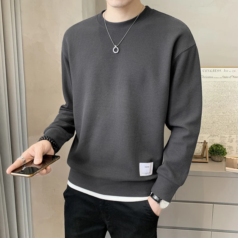 

2022 Men Spring Autumn New Solid Sweatshirt Men Hoodies Round Neck Tops Male Hoody Casual Streetwear Mens Clothes Tops G326