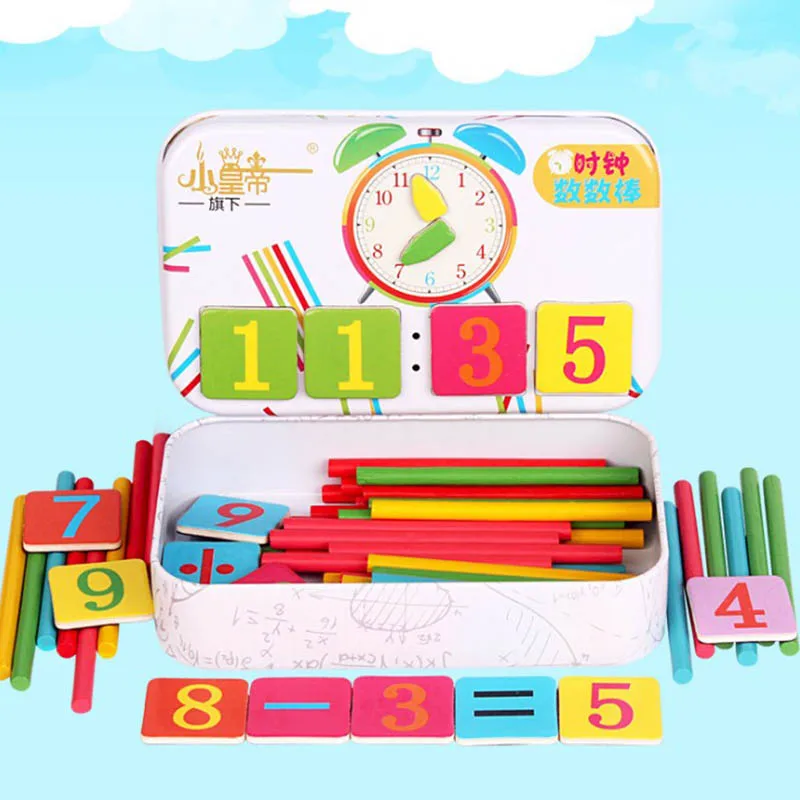 

Kids Math Toy Magnetic Iron Box Digital Clock Wooden Stick Number Counting Toy