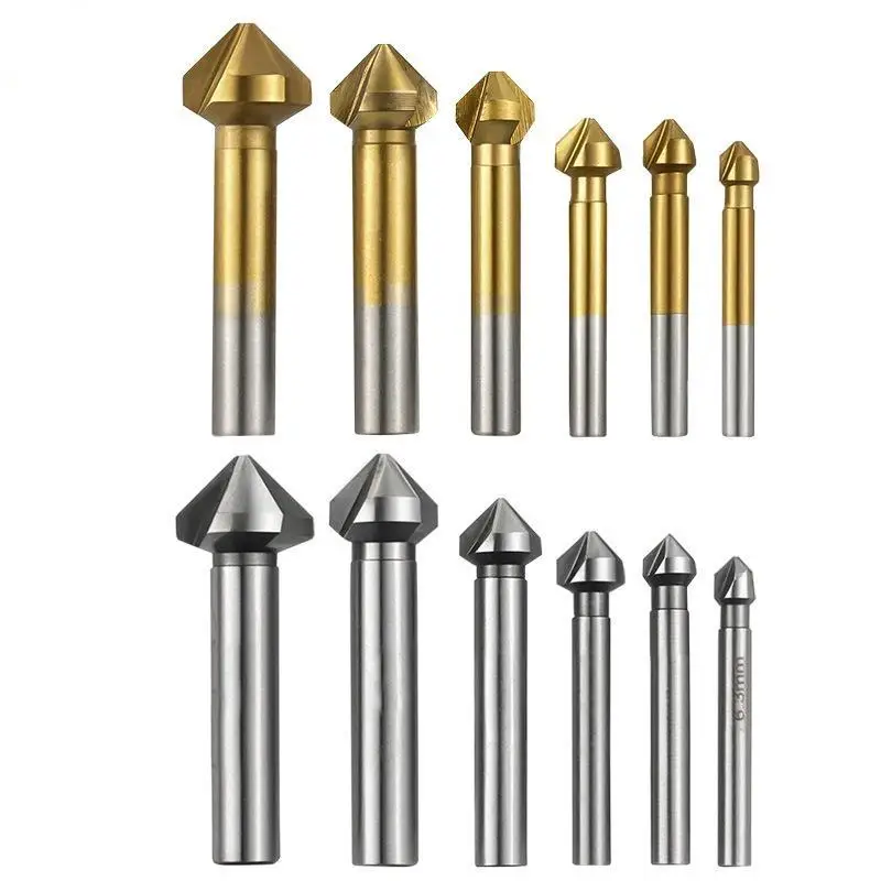 Фото Фреза для снятия фаски, 3-зубчатая, с круглым хвостовиком, 90 градусов, HSS, конусная, для снятия заусенцев №2