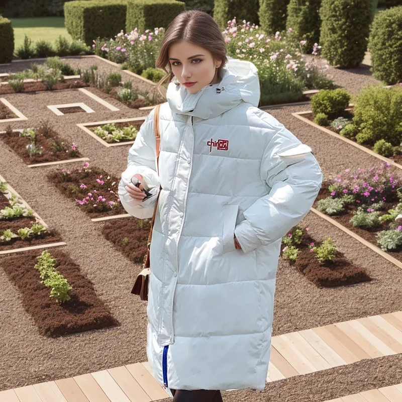 2023 Warm Loose Midi-length Cotton Jacket Women's Winter Coats Solid Causal Fashion High Neck Pocket Zipper Down Coat With Hood