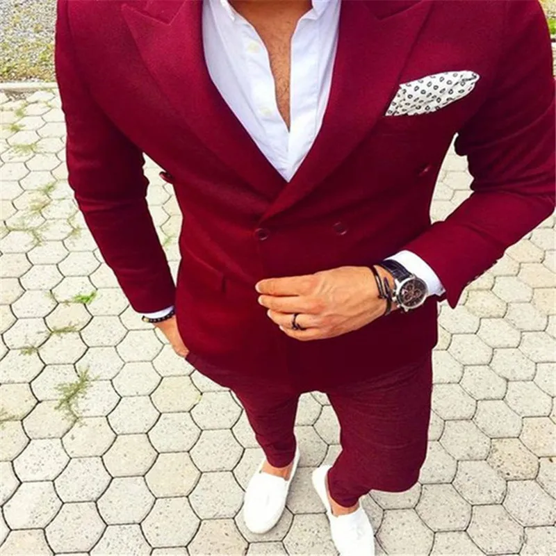 New Red Terno Abiti Moda Slim Tacca Risvolto 2 Pezzi Ultimo Cappotto Pant Design Sposo Da Sposa Prom Blazer (giacca + Pantalone)