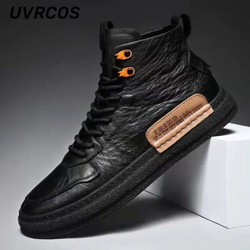 

Men BOOTS Casual Leather Shoes 's Version of The New Winter Solid Color and Velvet Warm Lace-up Platform Boots for