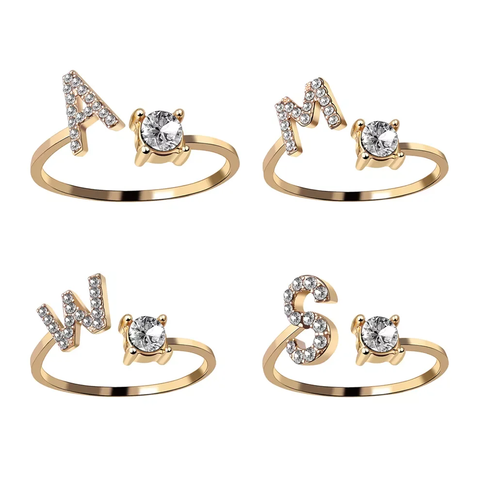 

A-Z Letter Adjustable Opening Gold Rings For Women Couple Alphabet Name Men Initials Ring Wedding Finger Jewelry anillos mujer