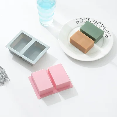 

New 2-Cavity Rectangle Soap Mold Silicone Craft DIY Making Homemade Cake Mould 3D Plain Soap Mold Form Tray Baking Tools