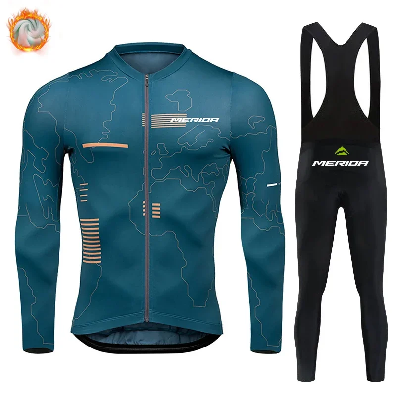 MeridaTeam 2025 Ropa Ciclismo Велосипедная одежда Теплые зимние флисовые майки Мужские