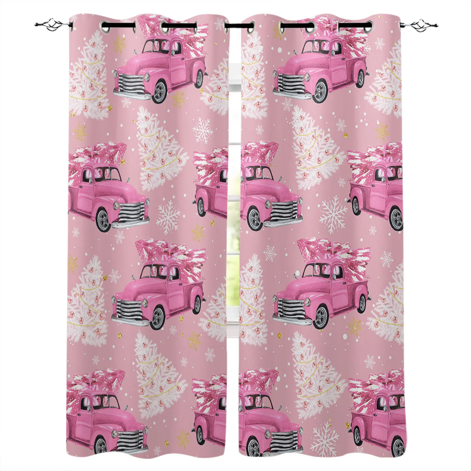 

Рождественская зимняя розовая Автомобильная Рождественская елка снежинка Современная фотография для гостиной девочка мальчик спальня кухонная оконная занавеска
