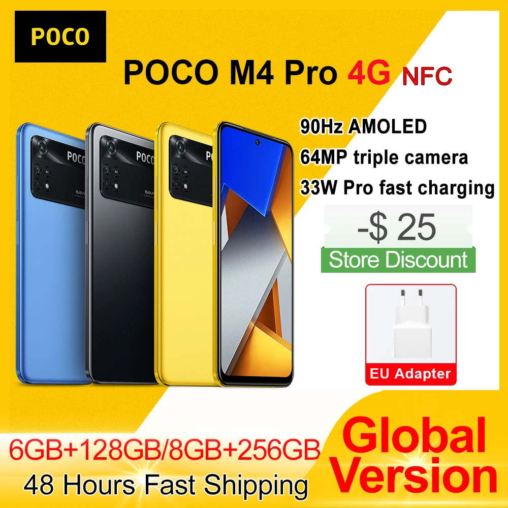 Global Version POCO M4 Pro 4G Smartphone 6GB 128GB/ 8GB 256GB NFC Helio G96 Octa Core 90Hz 33W Pro 64MP Camera