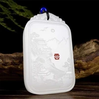 natural white jade hand carved landscape pendant fashion boutique jewelry mens and womens landscape painting necklace