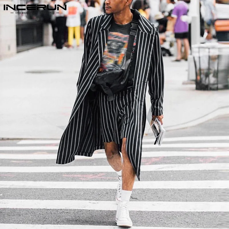 

Красивый хорошо сидит новый мужской модный полосатый Тренч Мужская повседневная Уличная одежда кардиган ветровка куртки S-5XL INCERUN Топы 2021