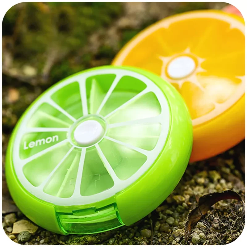 

NEW2022 2019 New Weekly Rotating Pillbox Travel Pill Case Pill Organizer portable Medicine Box Drugs Pill Container Fruit color