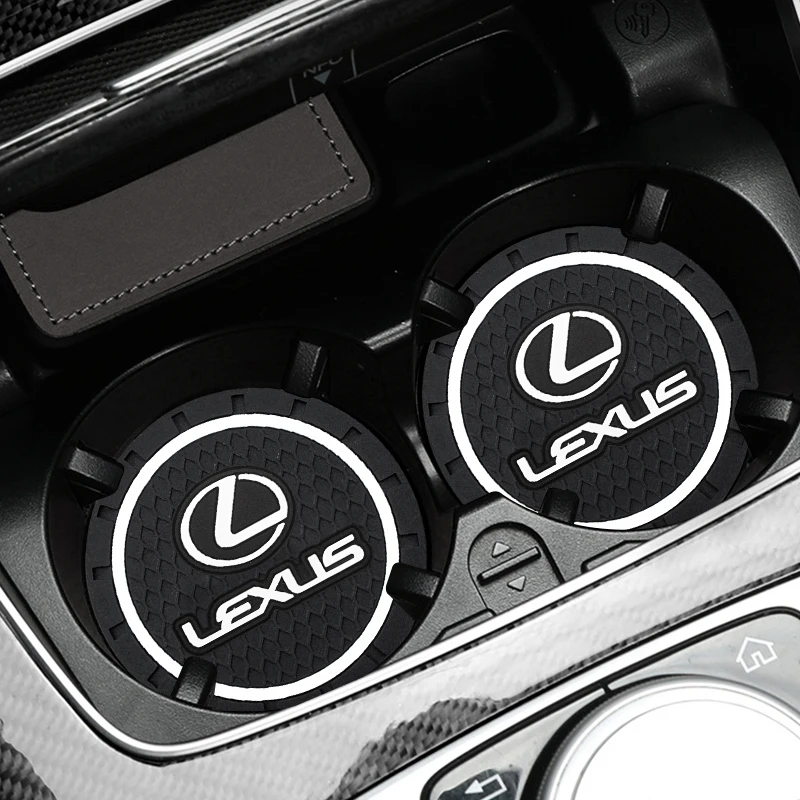 

2pcs Car Logo Anti-Slip Car Water Coaster Rubber Mat Bottle Holder Coaster 7.2cm For LEXUS CT200h RX300 RX330 RX350 RX450 IS250