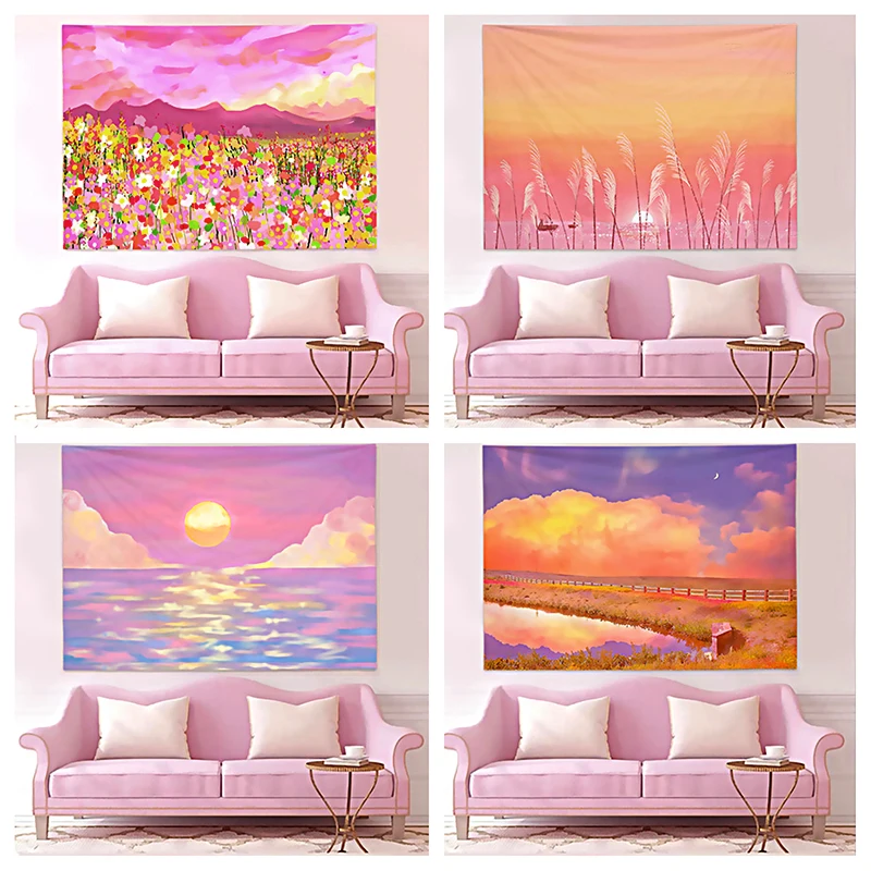 

Clouds Pink Background Tapestry Bedside Arrangement Decorative Wall Home Decor Moda