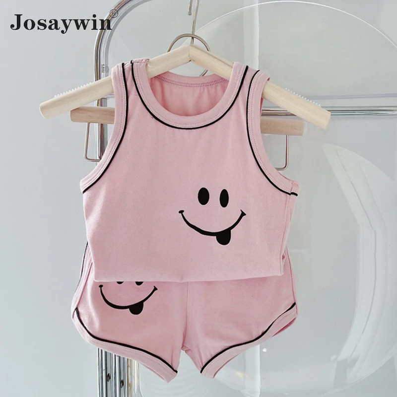 

Children Suits Kids Girls Boys Sports 2 Pieces Sets Sleeveless Top+Shorts Teenager Outfits Active Summer Boys Baby Clothes Set