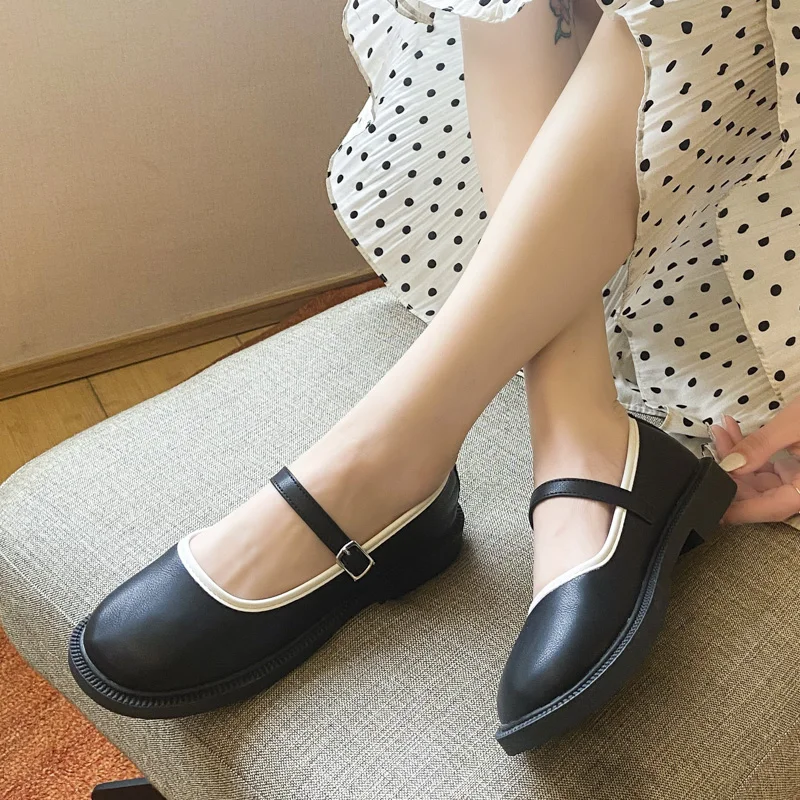 

Туфли LINJW женские с круглым носком, Лолита, плоская подошва, Мэри Джейн, однотонные, на платформе, повседневные японские туфли с закрытым носком