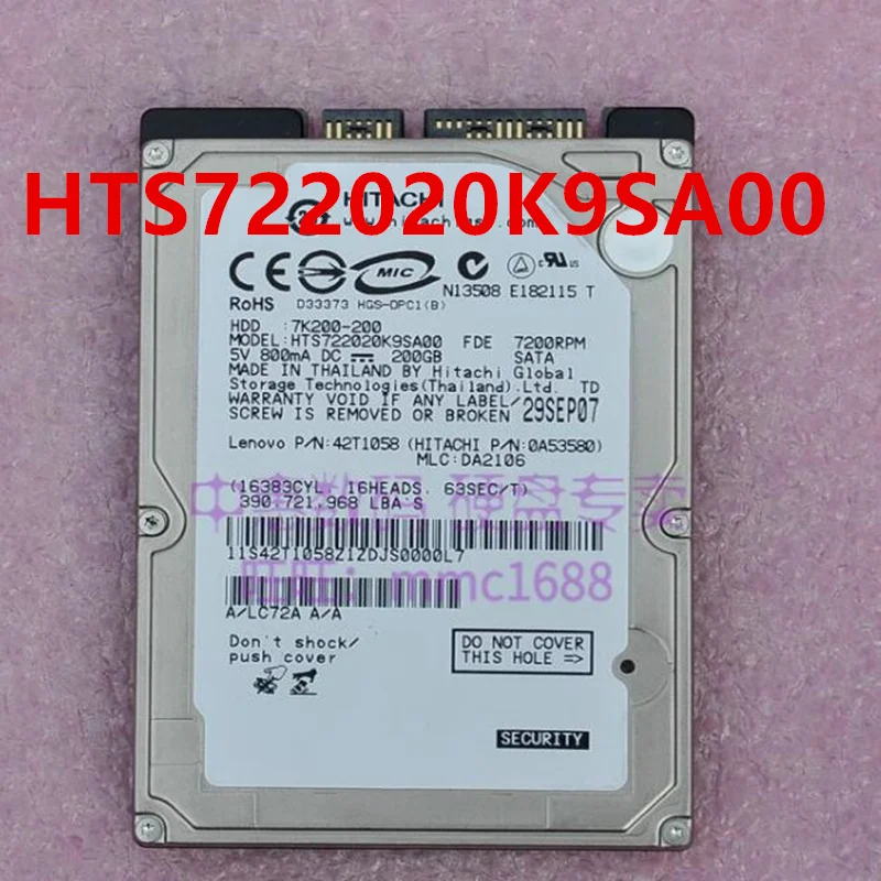 

Original 90% New Hard Disk For HITACHI 200GB SATA 2.5" 7200RPM 8MB Notebook HDD For HTS722020K9SA00