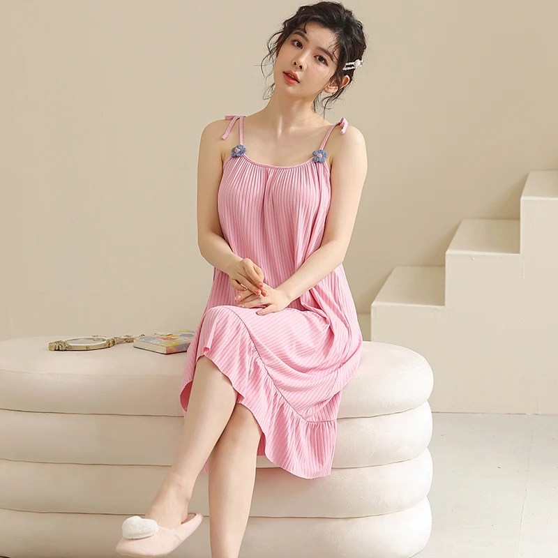 2023 Female Cotton Nightgown Lady Sexy Spaghetti Strap Night Dress Women Nighties Sleeveless Sleepwear Nightwear Plus Size Dress