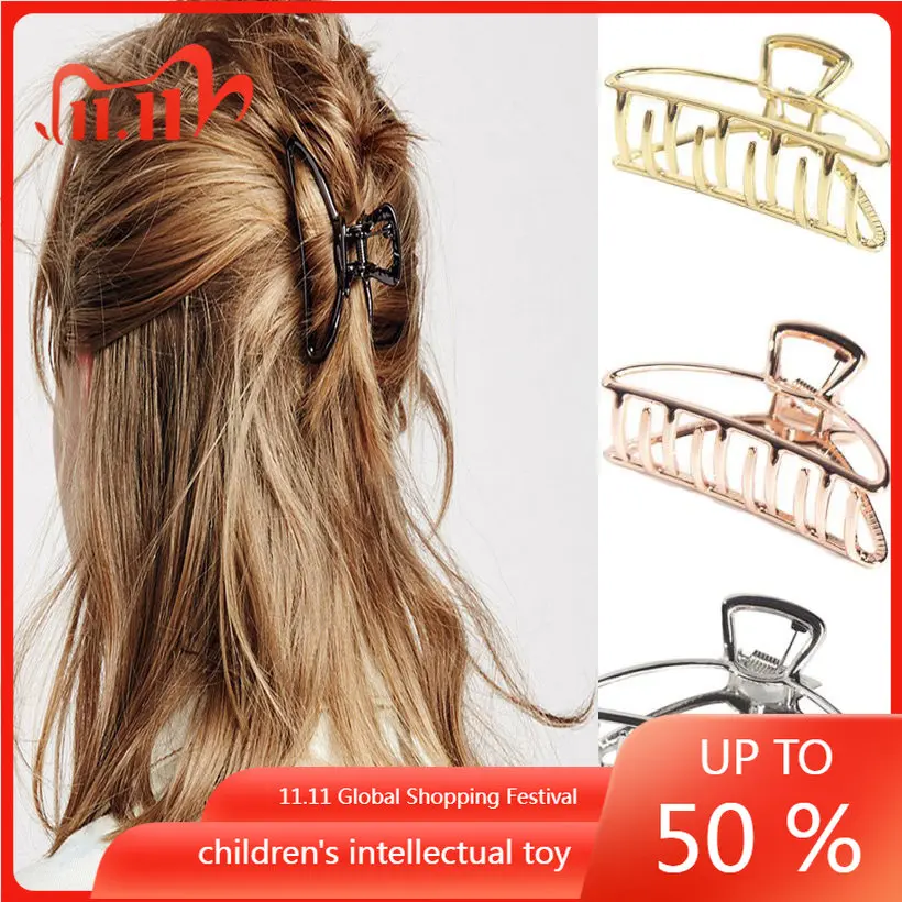 

2022 Women Girls Geometric Hair Claw Clamps Hair Crab Moon Shape Hair Clip Claws Solid Color Accessories Hairpin Large/Mini Size