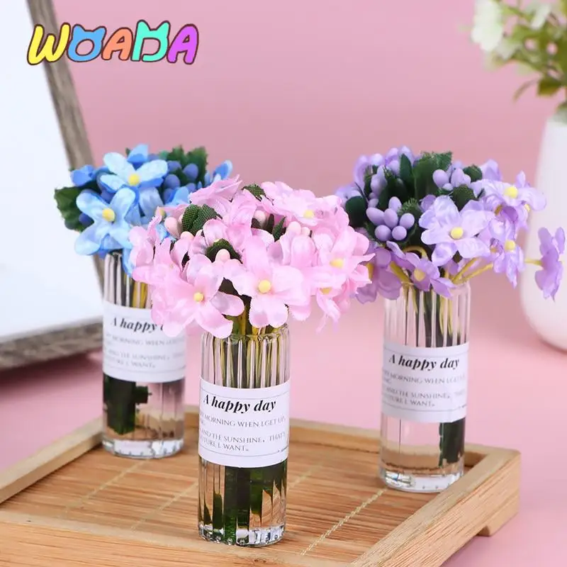 

1/12 миниатюрная Гортензия для кукольного домика с бутылкой, миниатюрная модель цветка, аксессуары для украшения дома