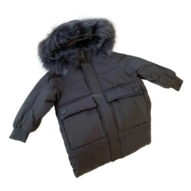 

Children Winter Thick Warm 95% White Duck Down Coat Kids Windproof Coat Boys Girls Outdoor Sports Faux Fur Hoody Snowsuit