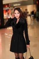 womens faux fur collar solid trench coats lady slim double breasted woolen jackets coat new autumn winter female outwear 5xl