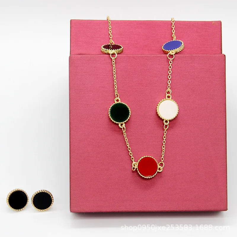 

Round Earrings Necklace on The Neck for Women Designer Jewelry Sets Lucky Earrings 2021 Trend Jewelry Double Sided Wedding Gift