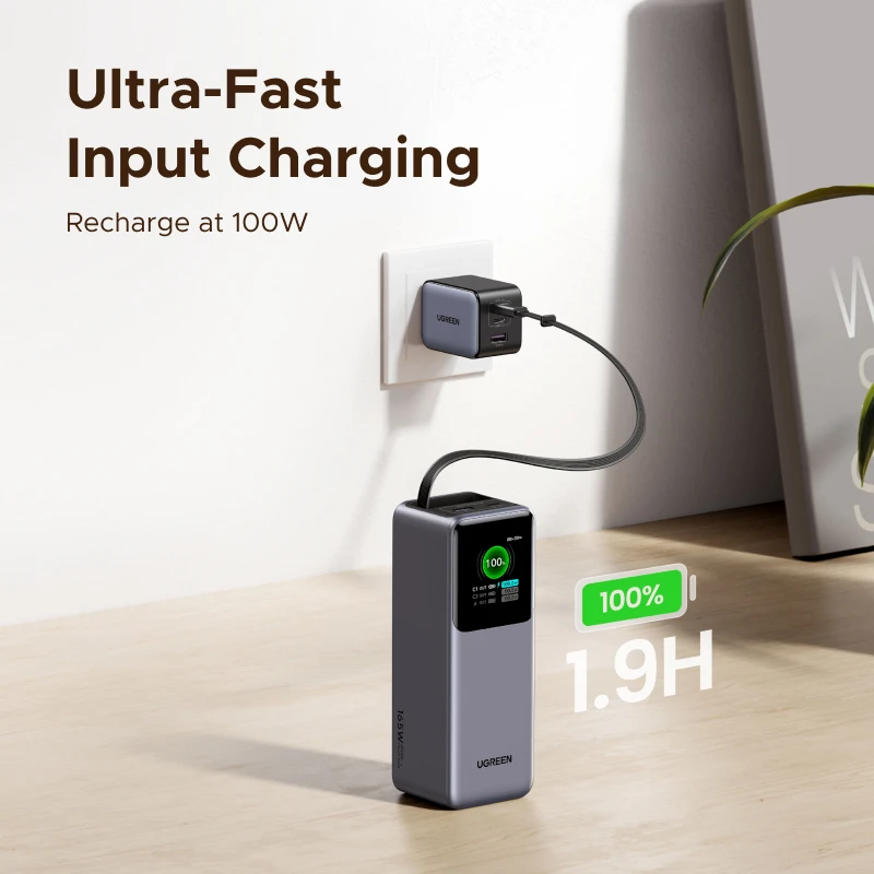 Фото UGREEN Nexode 165 Вт 20000 мАч Power Bank PD3.0 100 Вт Портативное зарядное устройство с быстрой зарядкой для MacBook Pro Внешняя батарея USB-C №5