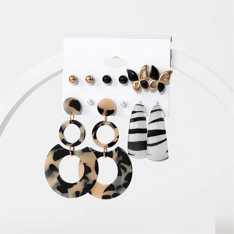 

6 Pcs/set Cute Acrylic Dangle Earrings Sets For Women Girls Fashion Sweet Colorful Resin Drop Earrings Party Jewelry Wholesale