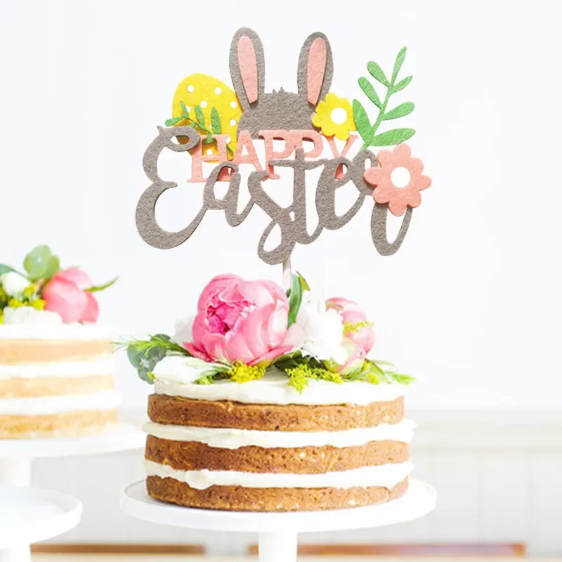 

Happy Easter Rabbit Cake Topper Easter Eggs Flower Cake Flag Kids Birthday Cake Decor Bunny Easter Party Decorations Supplies
