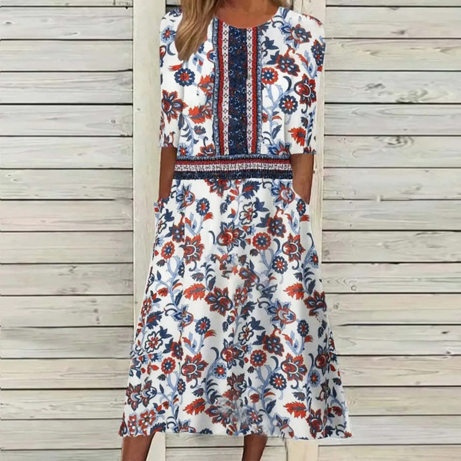 

Women Casual Summer Women Dress Casual O Neck Flowers Print Half Sleeve Swing Dress Loose A Line Dress Leopard Dresses for Women