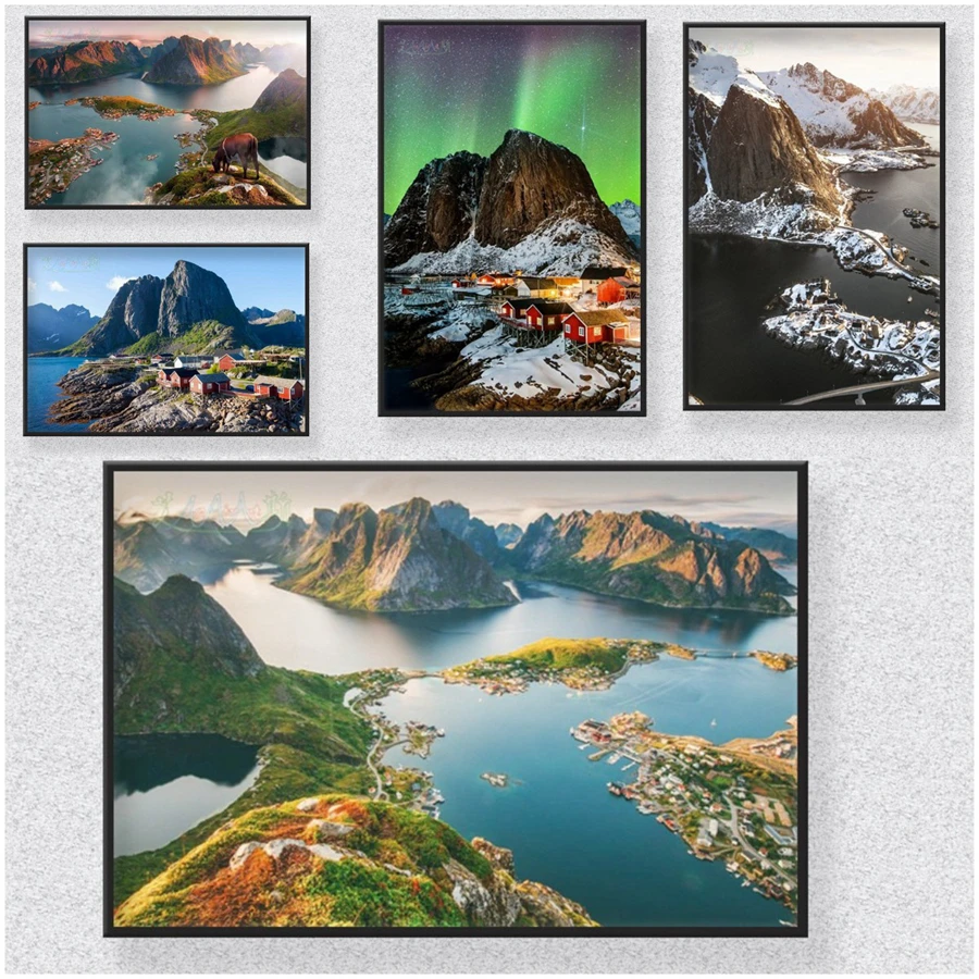 

Европейский норвежский Fjord пейзаж DIY алмазная живопись полная дрель полярные огни и искусство мозаики для домашнего декора стен