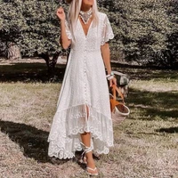 cfed 075 2022y new arrival white v neck women loose flolral dress lacework long dress fashion casual dress beach dresses