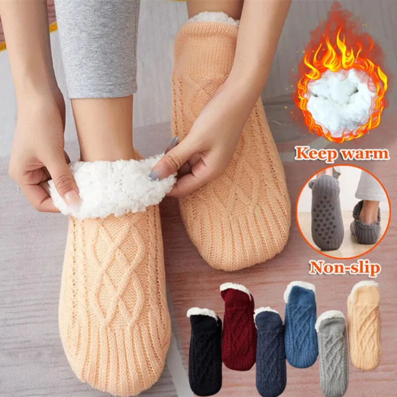 

1pair Size 35-45 Men Home Women Overshoes Non-slip Soft Thickening Warm Fuzzy Fleece-Lined Winter Plush Floor Socks Floor Shoes
