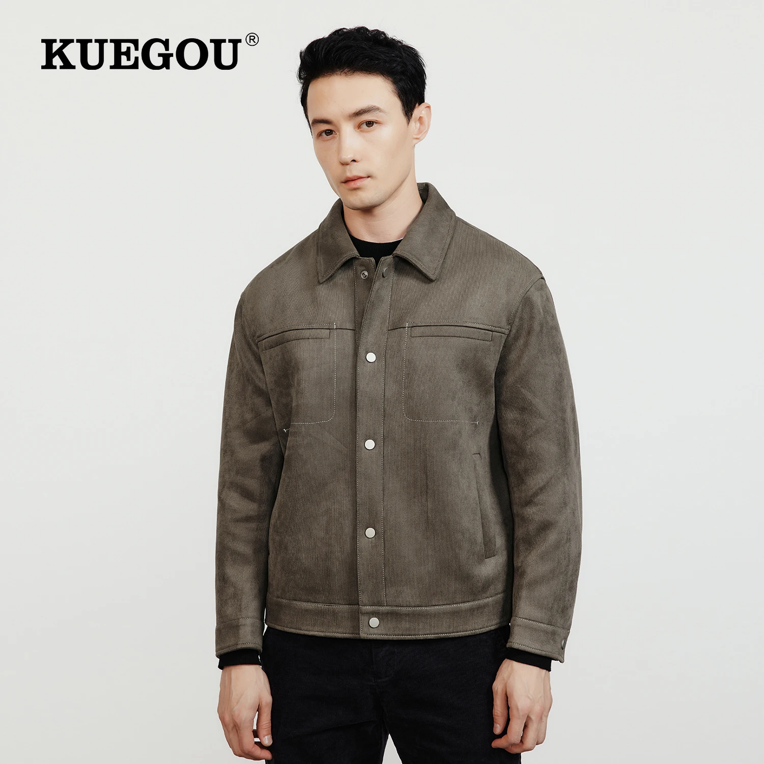 

KUEGOU 2022 Autumn Jacket Men And Buttons Coat Hip Hop Japanese Streetwear Vintage Male Korean Bomber Baseball Varsity Clothes