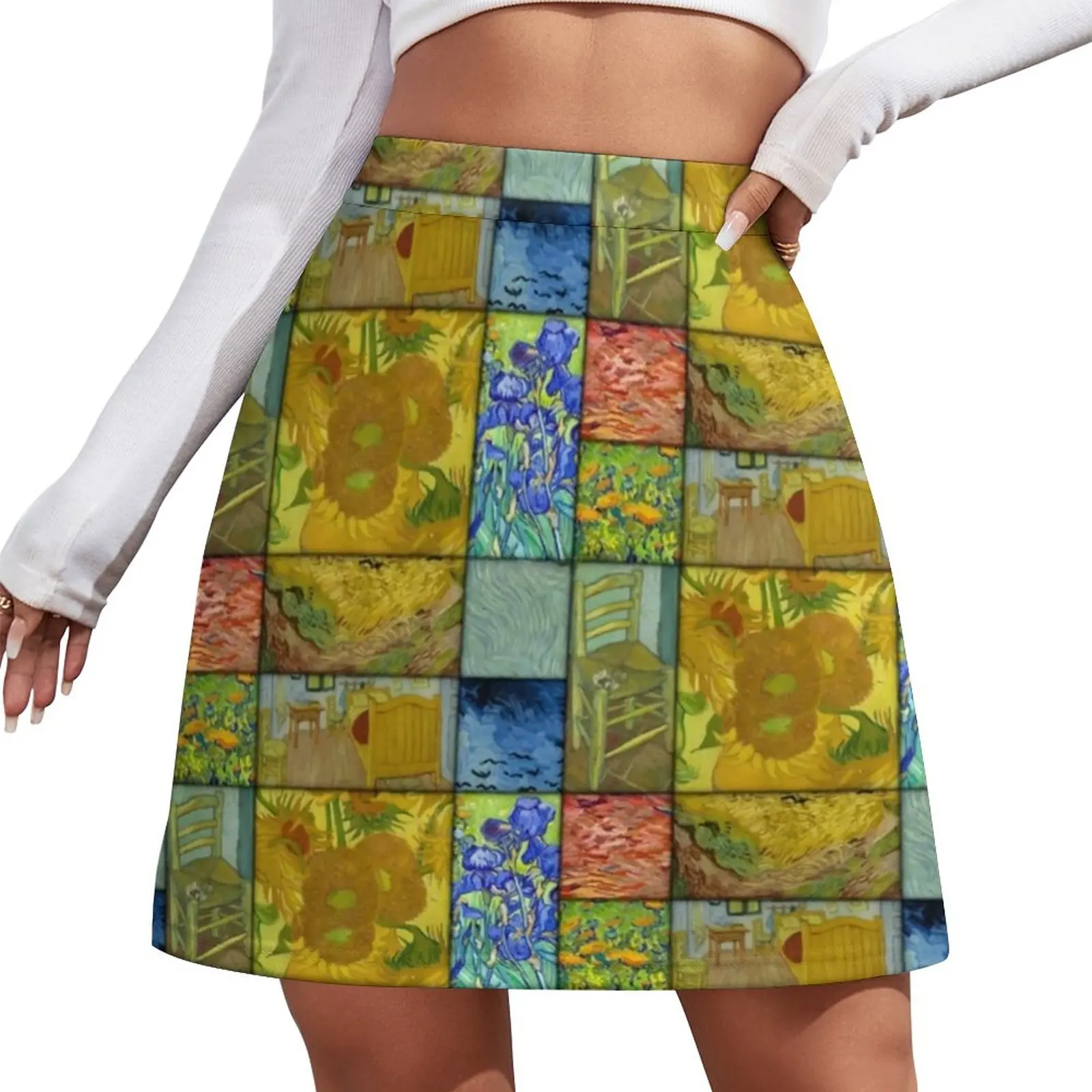 

Van Gogh Quilt Skirt Summer Sunflowers Irises Y2K Casual A-line Skirts Cute Mini Skirt Female Graphic Oversized Skort Clothes