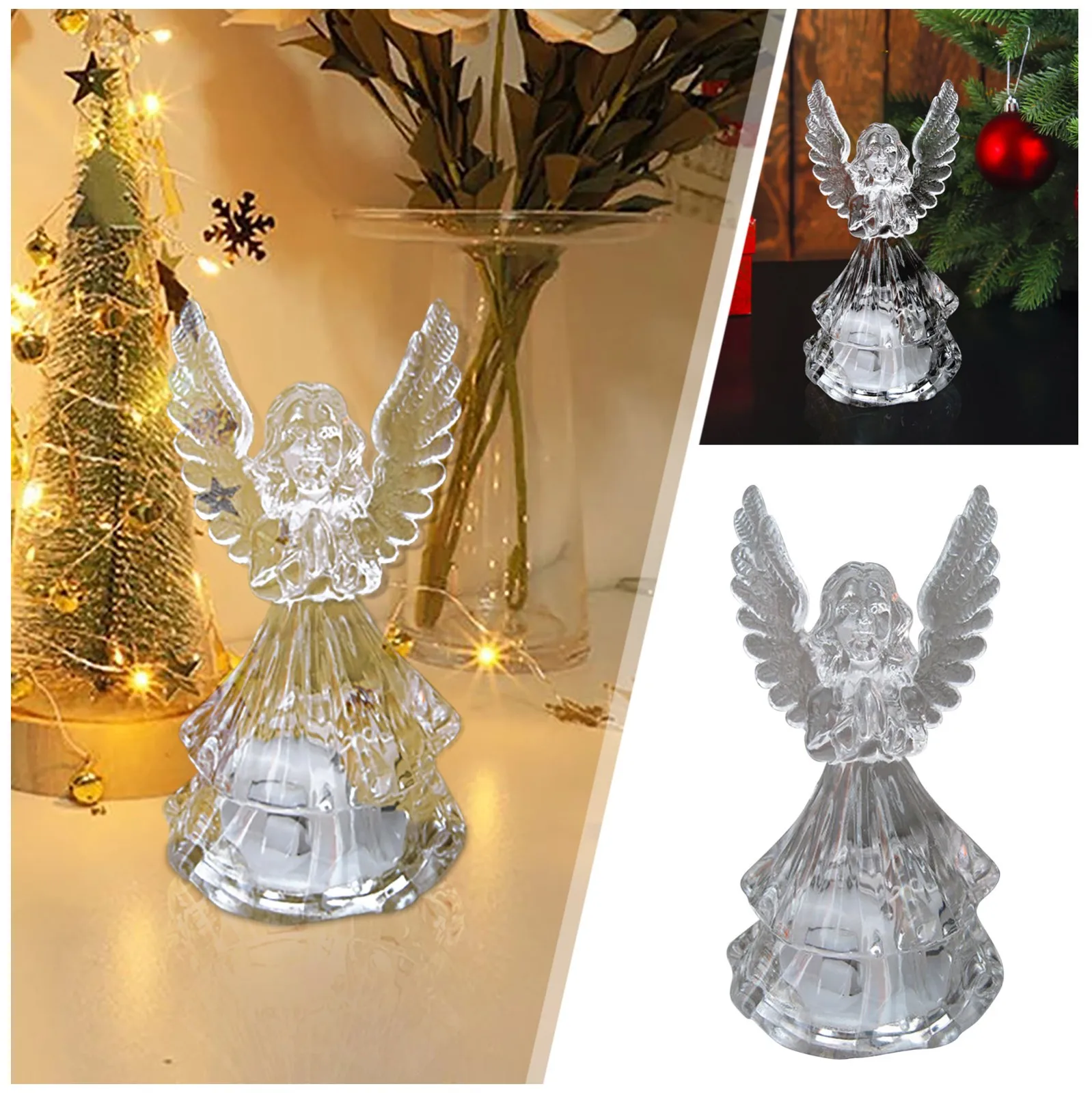 

Красочные акриловые рождественские ночники, рождественские светильники, ангелы, 10 см, Рождественское украшение для стола