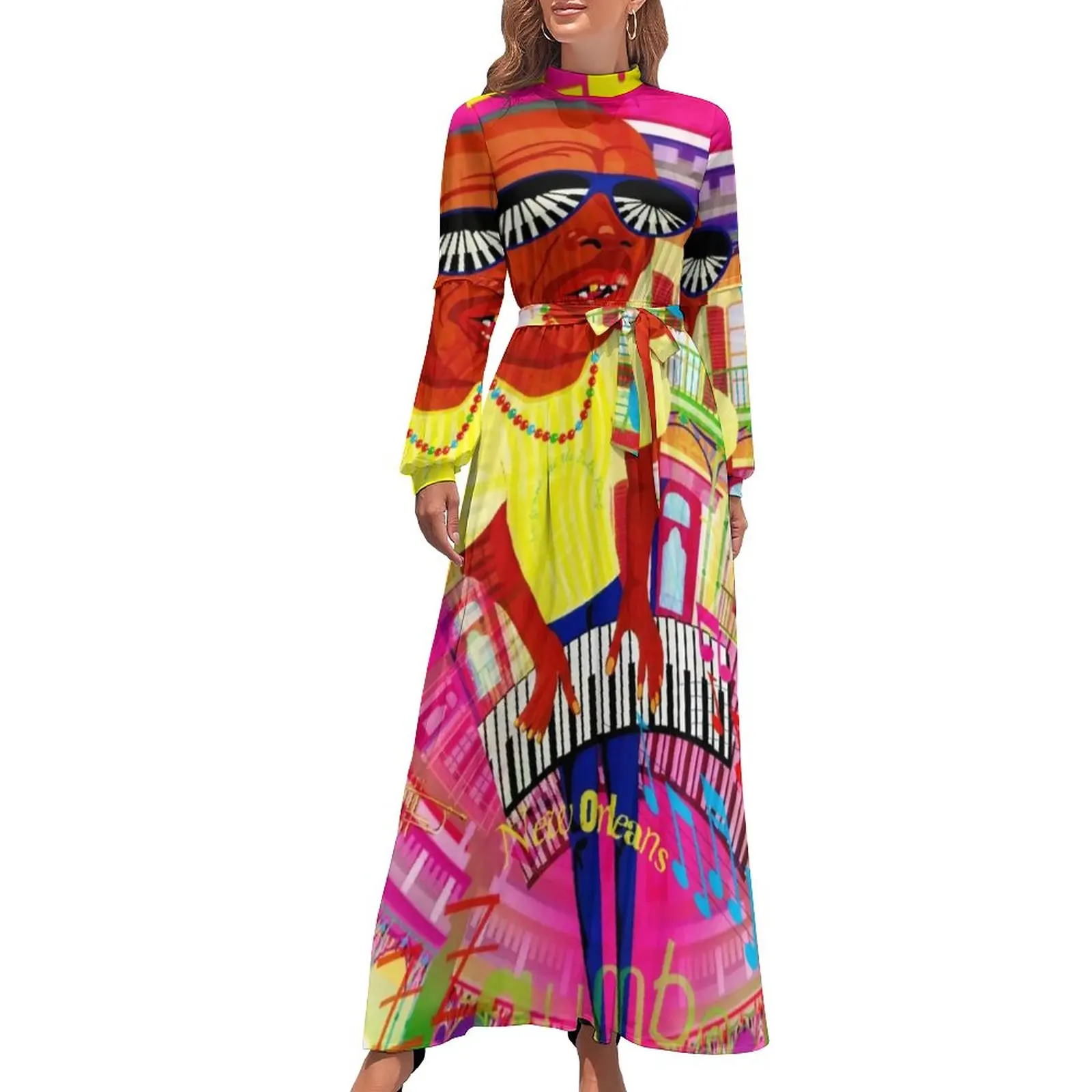 

Jazz Festivals Dress JAZZ GUMBO Professor Aesthetic Boho Beach Dresses Ladies Long Sleeve High Waist Elegant Long Maxi Dress