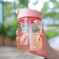 500ml water bottle double drink with straw large capacity outdoor portable summer plastic cup for tea coffee cute kids cup gift