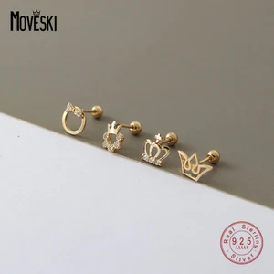 MOVESKI 925 Sterling Silver Luxury Simple Zirconia Crown Bow Stud Earrings Women Sweet Wedding Bridal Jewelry