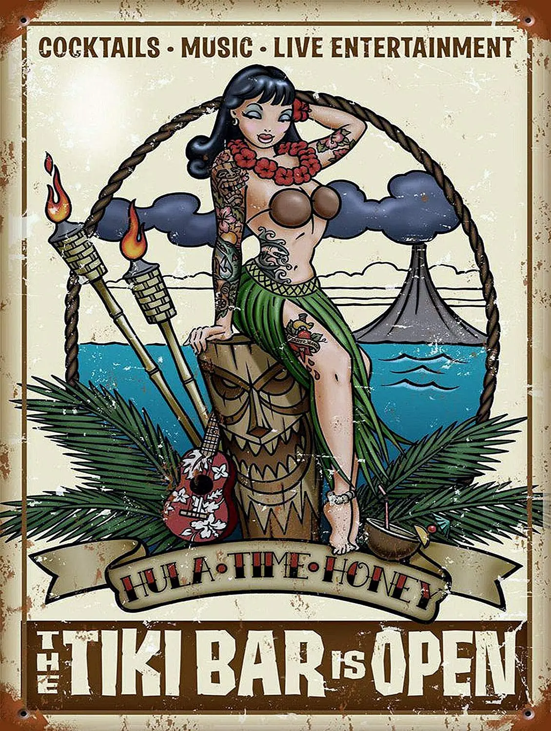 

Tiki Bar Открытый Винтажный Ретро Декор металлический жестяной знак 8x12 дюймов