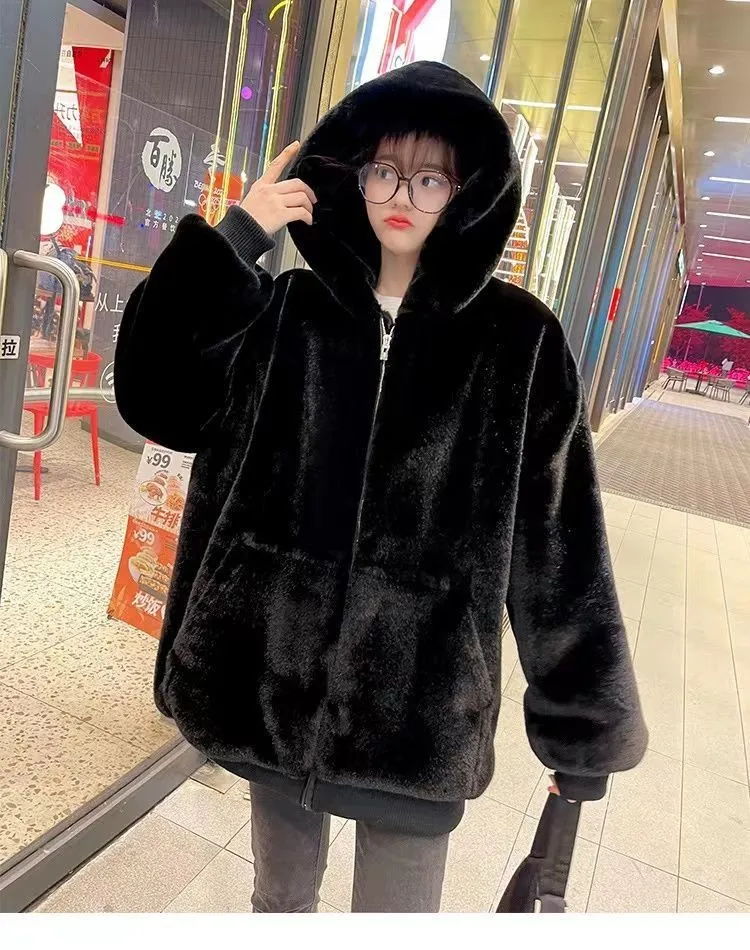 2022 New Winter Women's Lamb Wool Thick Coat Fashionable Women's Loose Thick Coat Solid Color Women's Winter Wool Coat