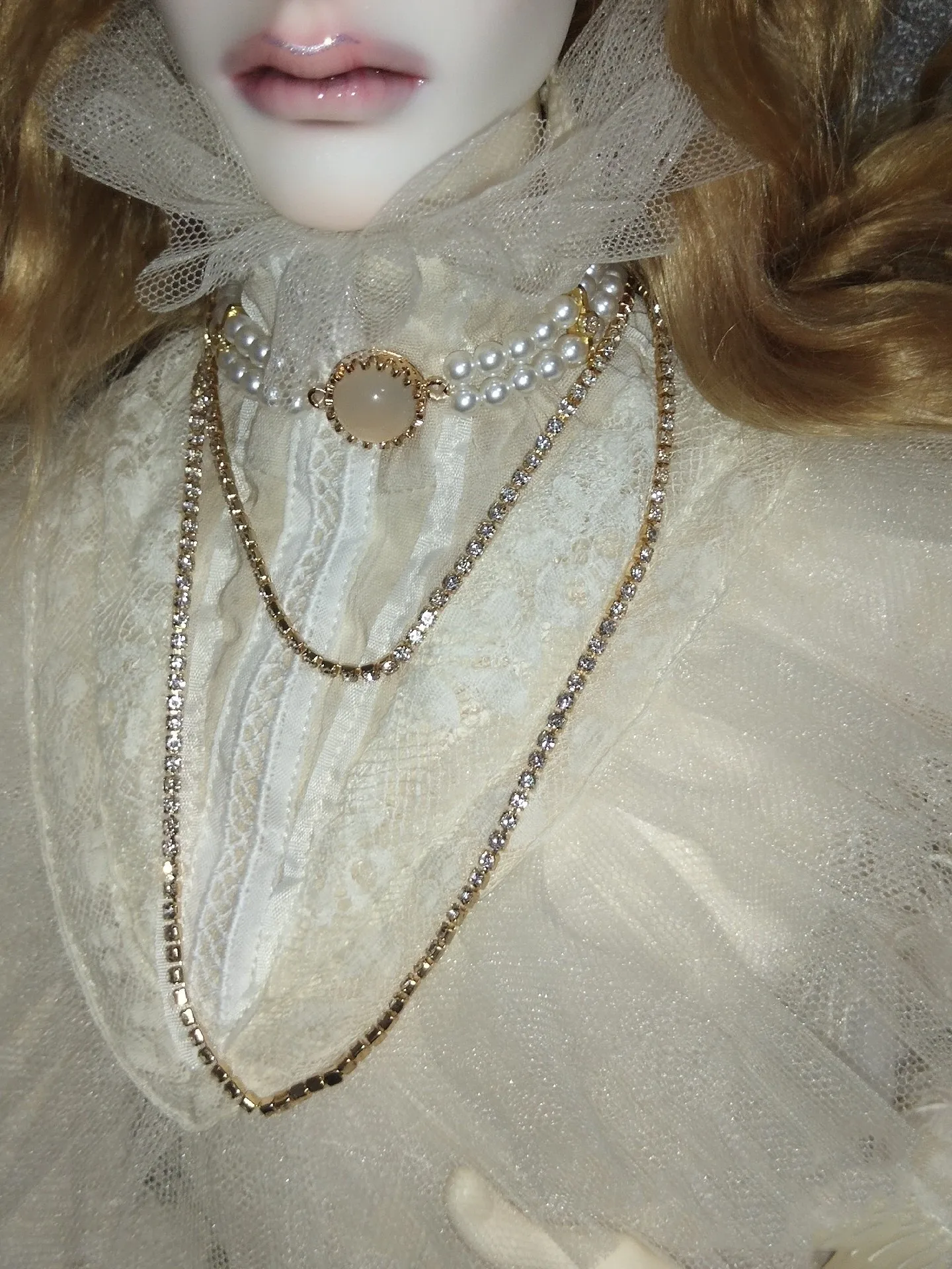Кукольное ожерелье 1/3 BJD двухслойная цепочка из жемчуга и циркона игрушечные
