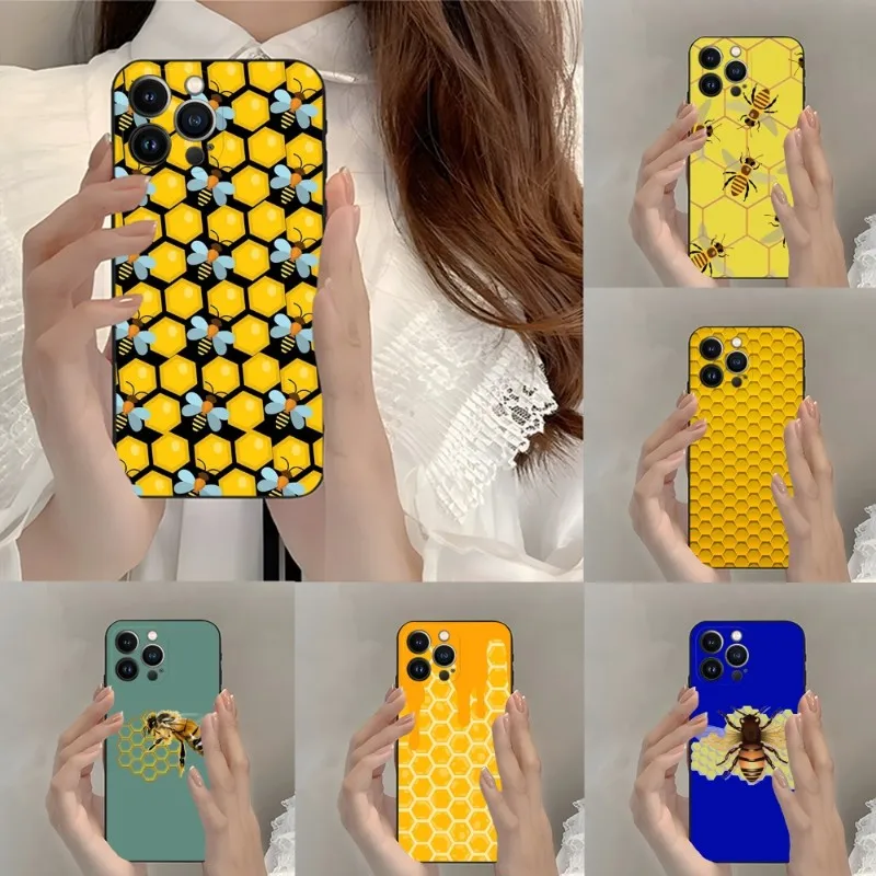 

Honey Bee Yellow Honeycomb Phone Case For Iphone 12ProMax 11 13 14 Pro Xs Max Mini Xr X 7 8 6 6s Plus Fundas Coque