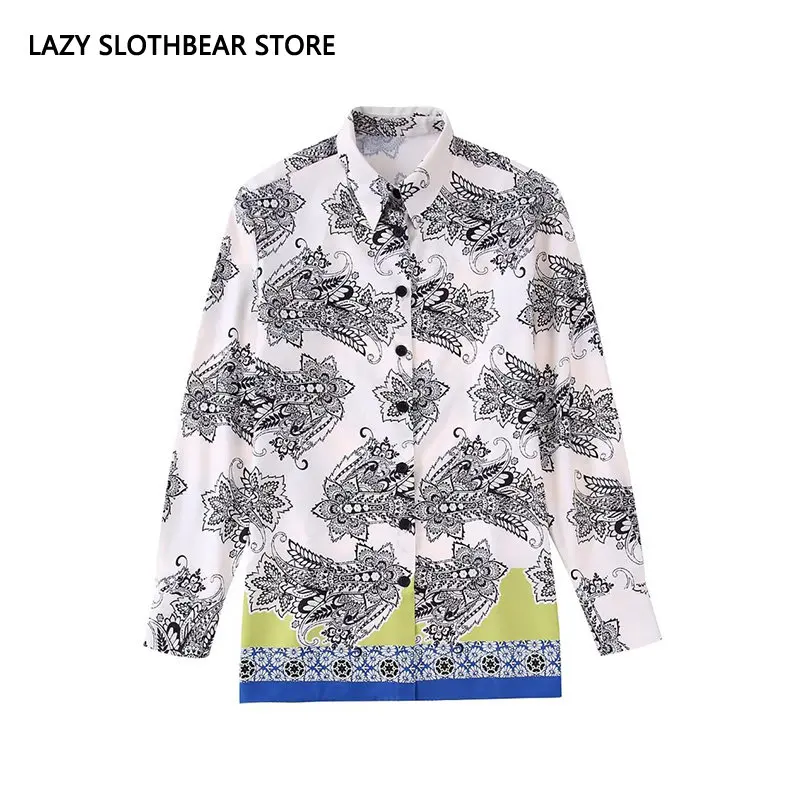 

Casual Long Sleeve Vintage Blouse Women Patchwork Turn Down Collar Single Breasted Shirts Ladies Spring Autumn Top