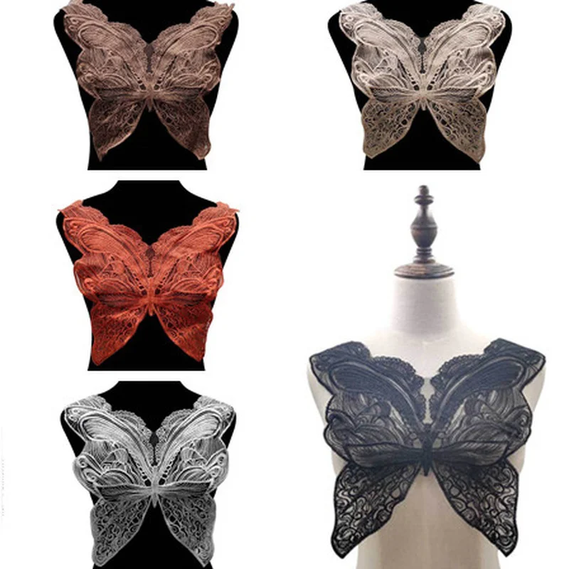 

Butterfly Embroidered Lace Applique Sewing Flower Fabric Collar Patch For Wedding Party Gown Bridal Dress Clothes DIY Crafts