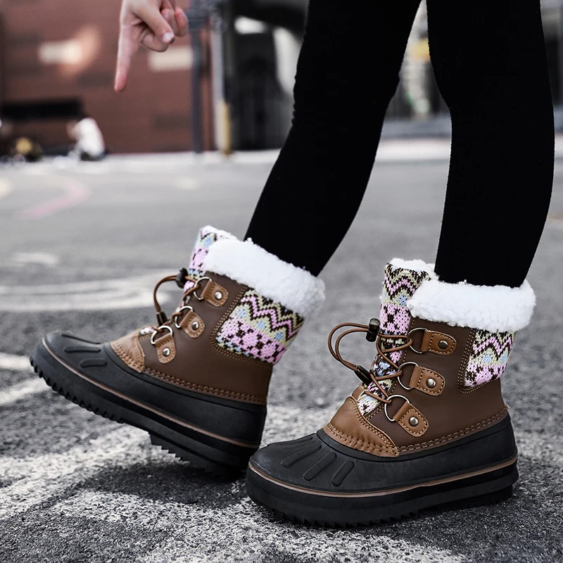 Kids Fashion Snow Boots Water Repellent Boys Girls School Sneakers Mid-Calf Outdoor Hiking Sports