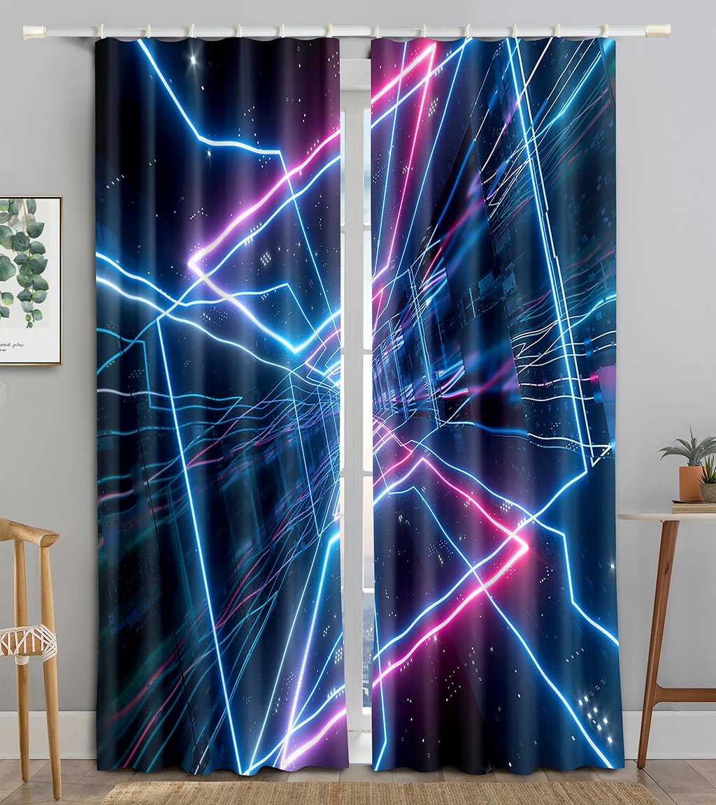 

New Cheap Bar Fluorescent Geometric Stereoscopic 3D printed Thin Curtain Bedroom Hotel Window 2 Panels 65% Blackout Shading