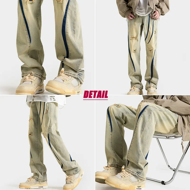 2023 Summer New Fashion Trend Y2K Ripped Jeans Men Cthulhu Cirrus Streetwear Pantalon Skinny Homme Pants Men Denim Unique Design