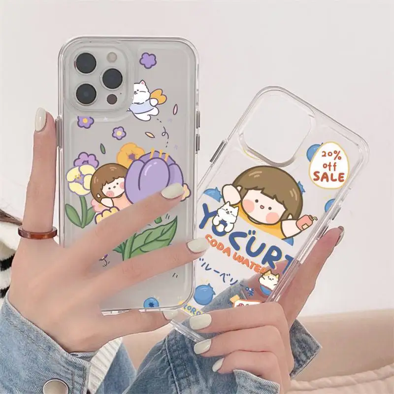 

Cute cartoon anime girl snacks Phone Case Transparent soft For iphone 12 11 13 7 8 6 s plus x xs xr pro max mini