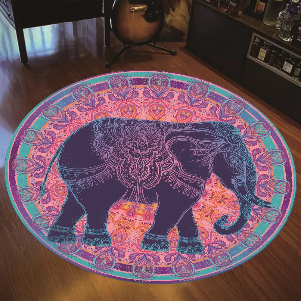 

Round Carpet for Living Room Rugs Indian Elephant Pattern Floor Mat Children Room's Rug Home Decor Anti-slip Doormat Round Rugs